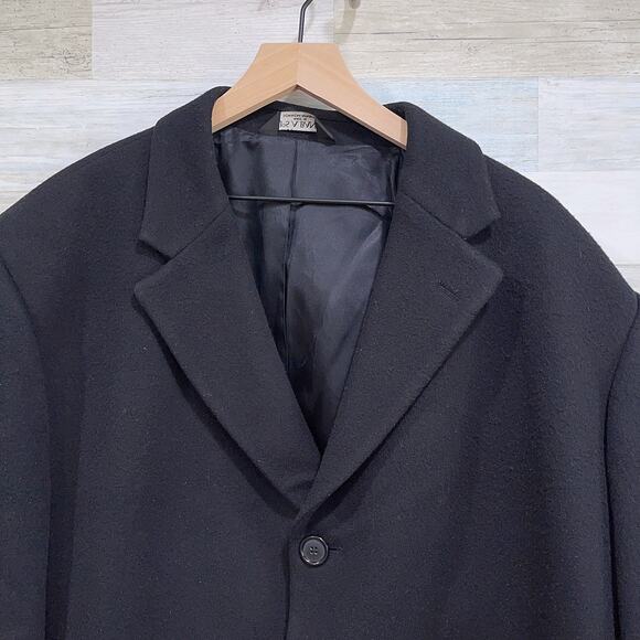 Jos A Bank Wool Flannel Long Overcoat Black Notch Collar Three Button Mens 46R - Picture 2 of 9